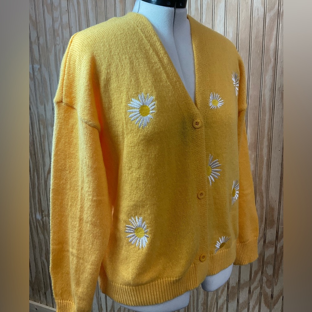 Yellow Daisy Embroidered Women's Sweater - Picture 2 of 5